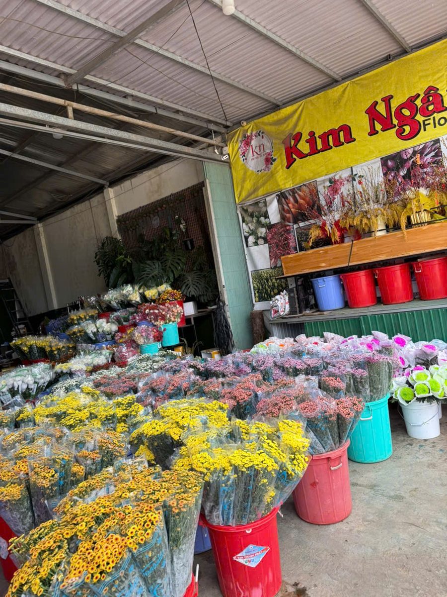 Hoa cúc bày trước vựa Kim Ngân, Đà Lạt